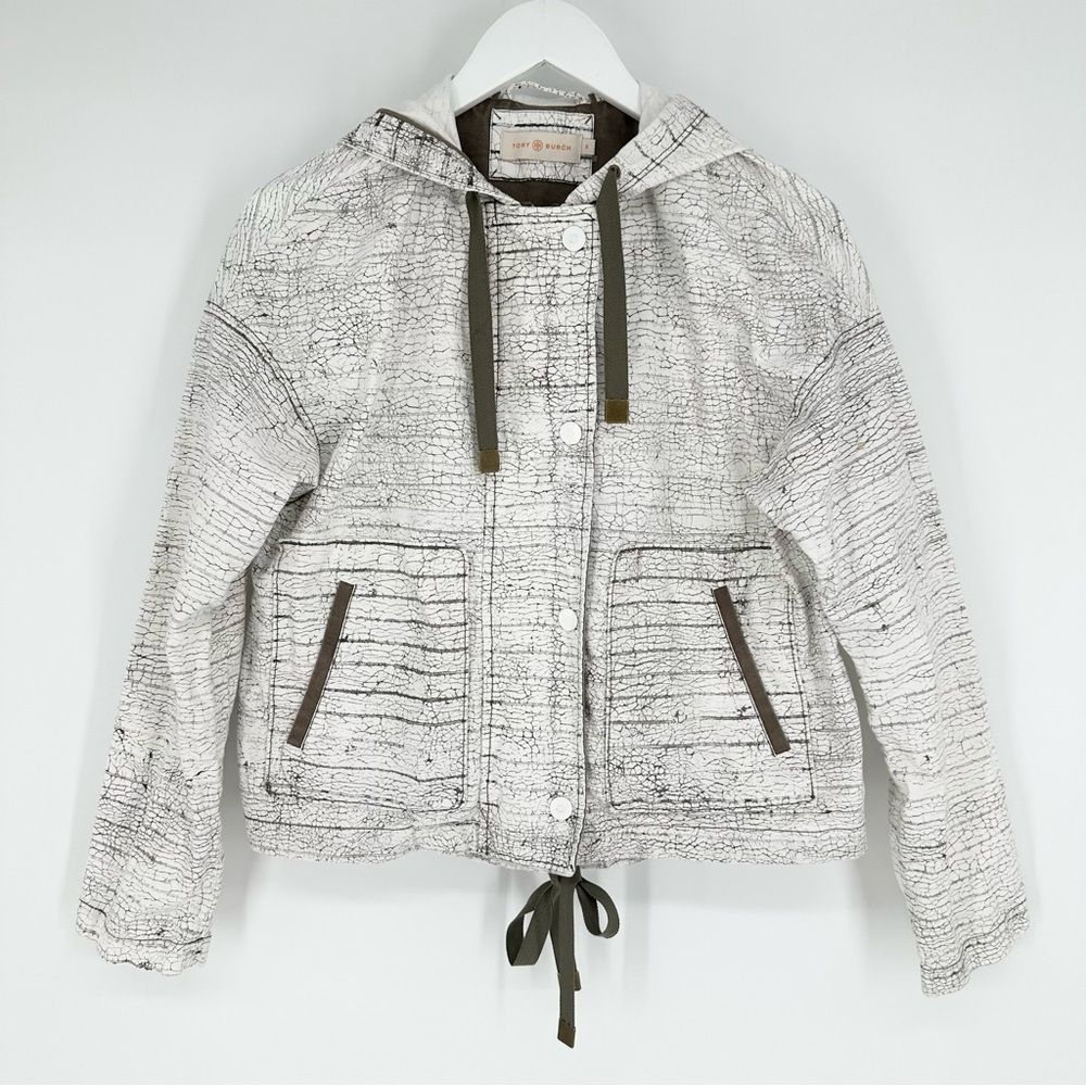 Tory Burch 'Nadia' Print Hooded Crop Jacket